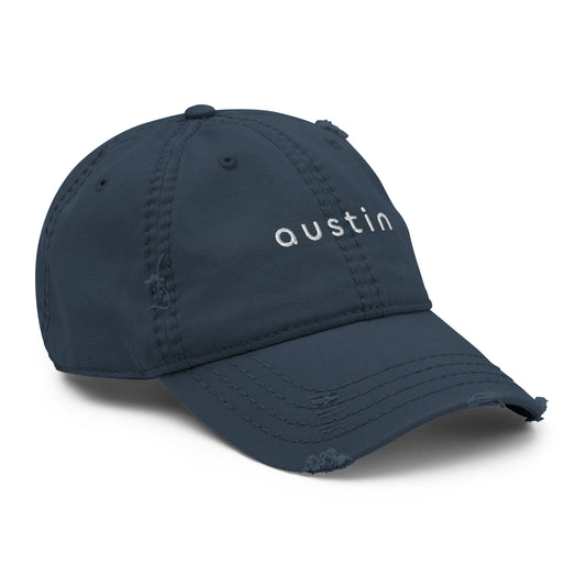 "austin" Distressed Dad Hat (Navy Blue)