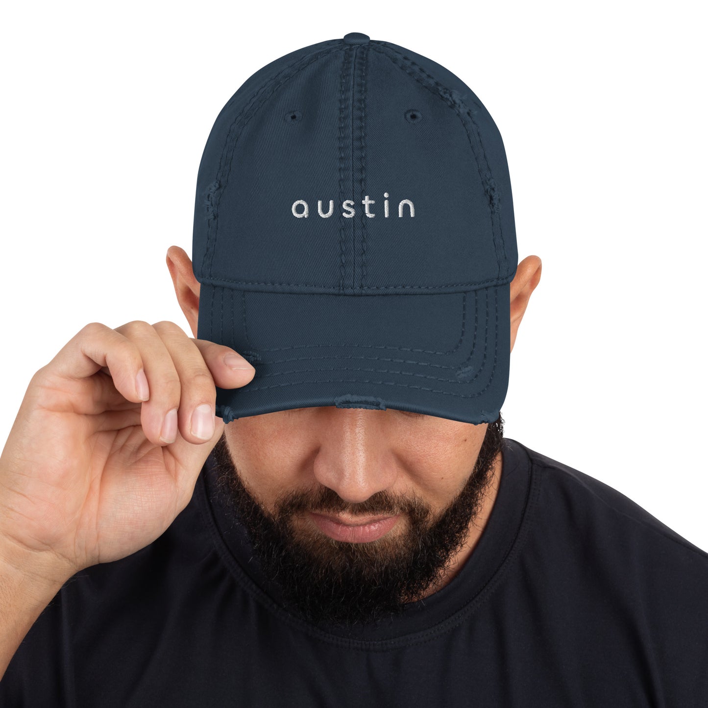 "austin" Distressed Dad Hat (Navy Blue)