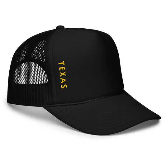 "TEXAS" Vert Foam Trucker Hat (Black/Yellow)