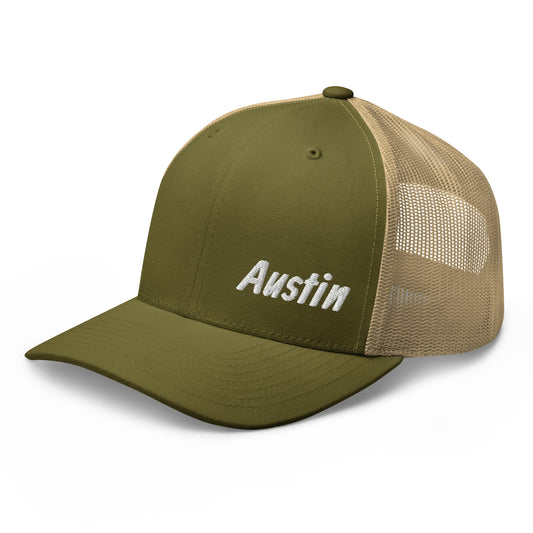 "Austin" Retro Trucker Hat (Moss/Khaki)