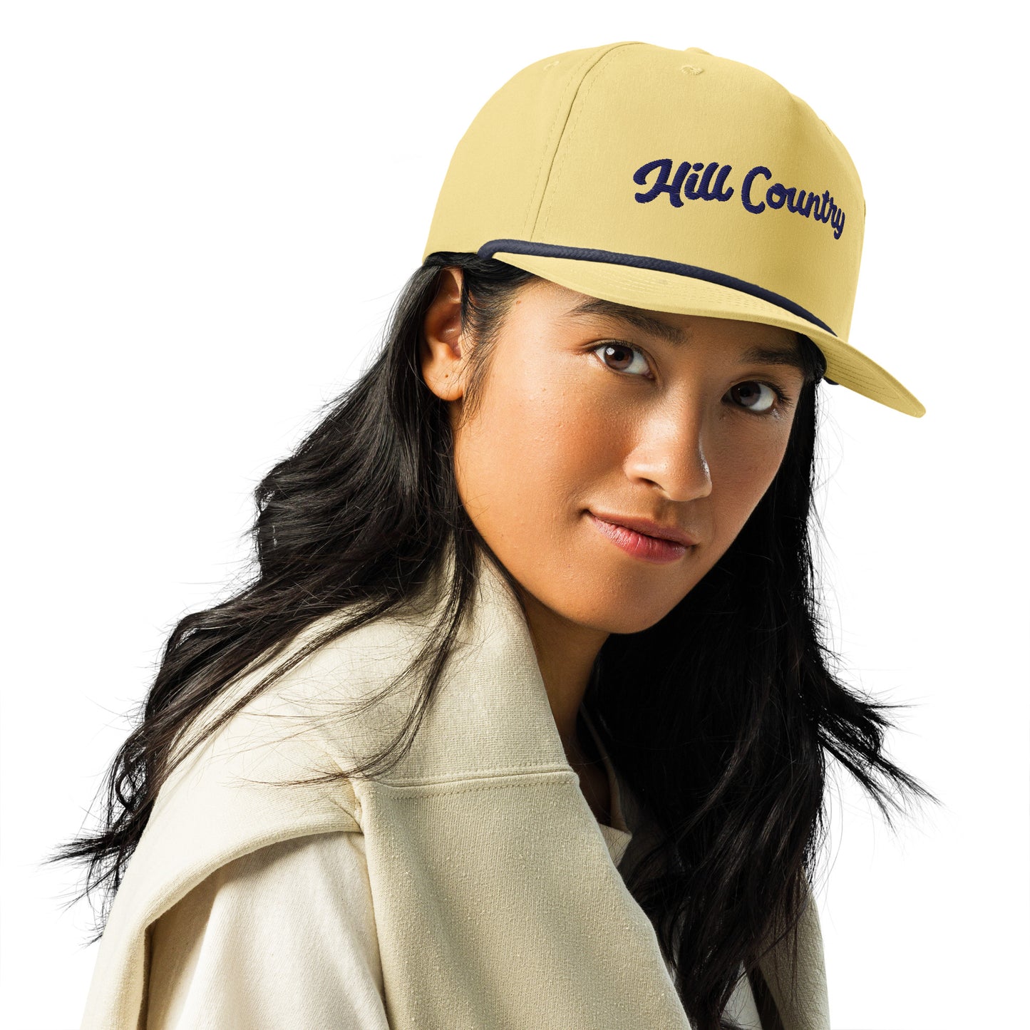 "Hill Country" Cursive Golf Rope Cap (Yellow/Navy)