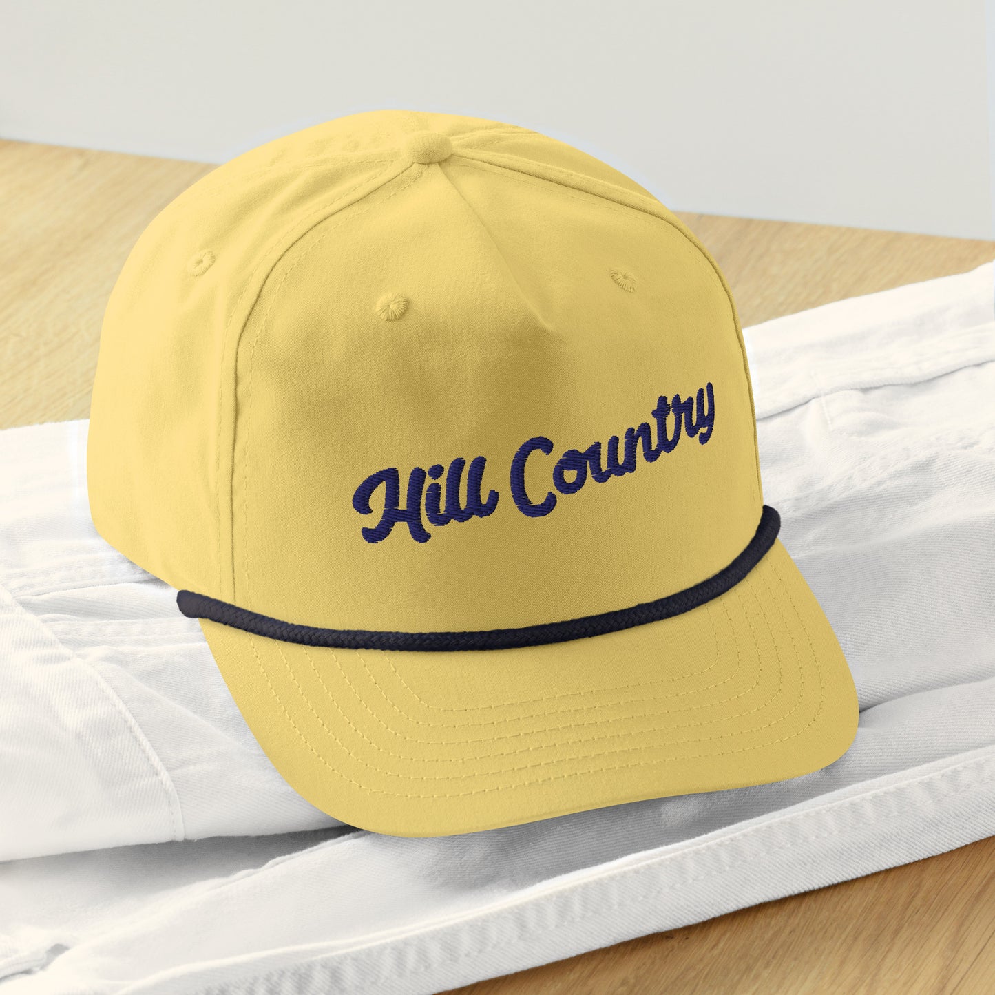 "Hill Country" Cursive Golf Rope Cap (Yellow/Navy)