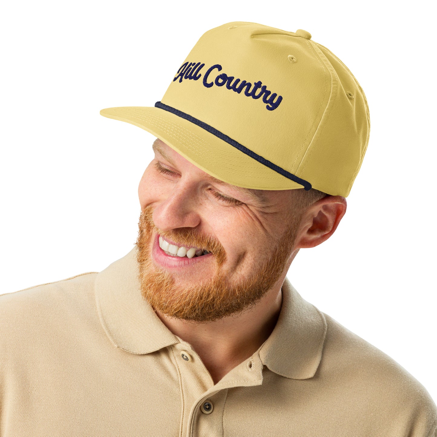 "Hill Country" Cursive Golf Rope Cap (Yellow/Navy)