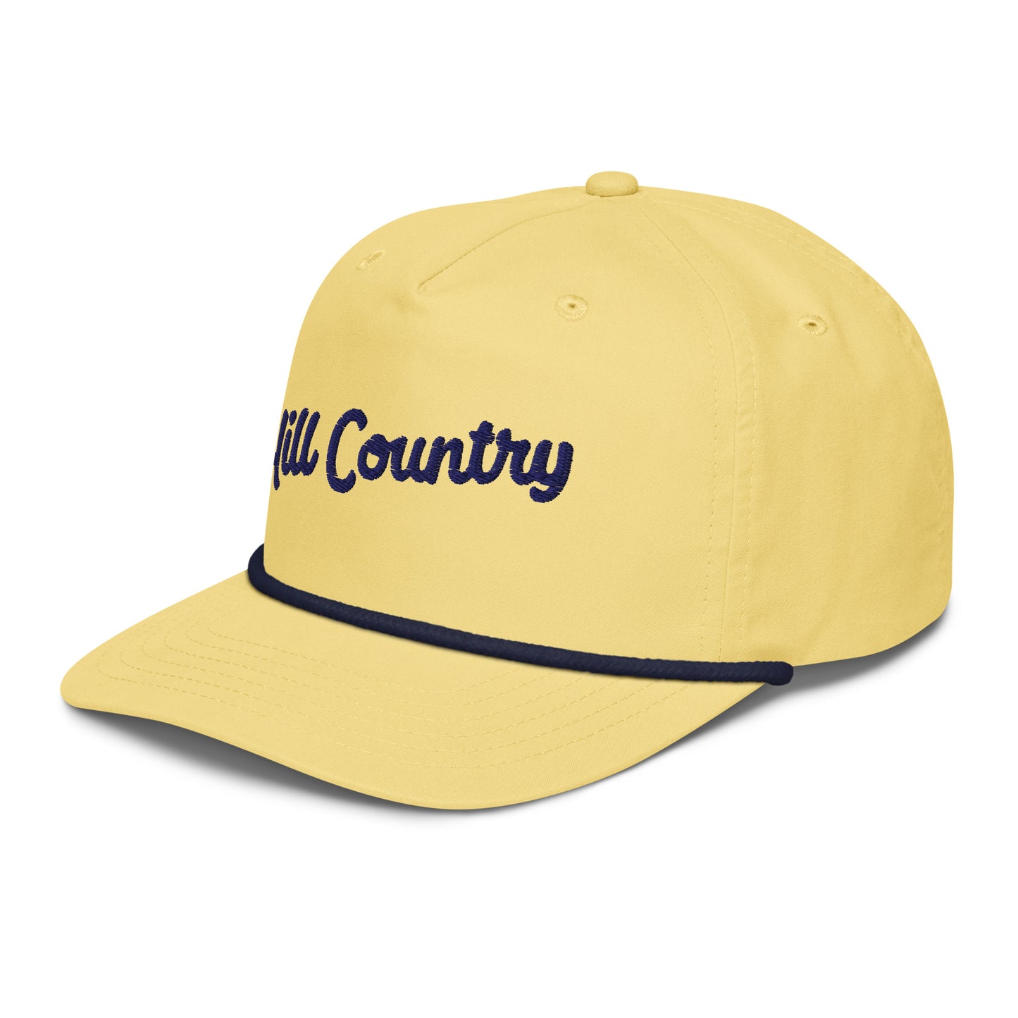 "Hill Country" Cursive Golf Rope Cap (Yellow/Navy)